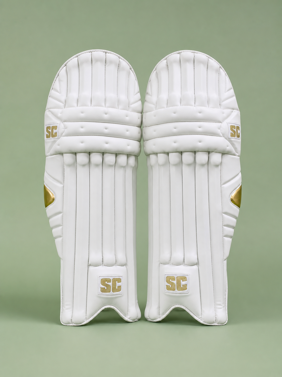 01-front Pair of SC Test men’s cricket batting leg guards front view