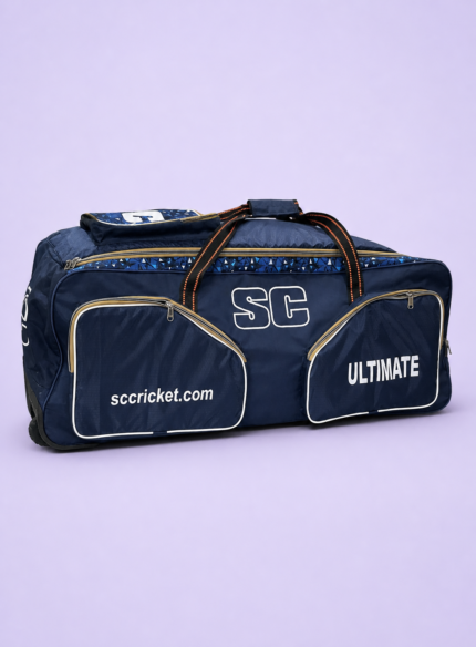 Ultimate wheeled cricket kit bag front view on pastel lavender background