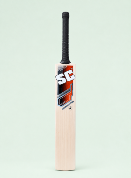 Ultimate Pro English willow cricket bat hero view on pastel mint background