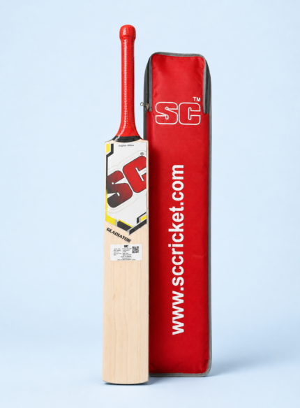 Gladiator English willow cricket bat hero view on powder blue background