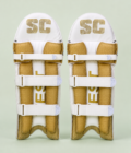 02-rear Pair of SC Test cricket batting leg guards rear straps and gold mesh padding