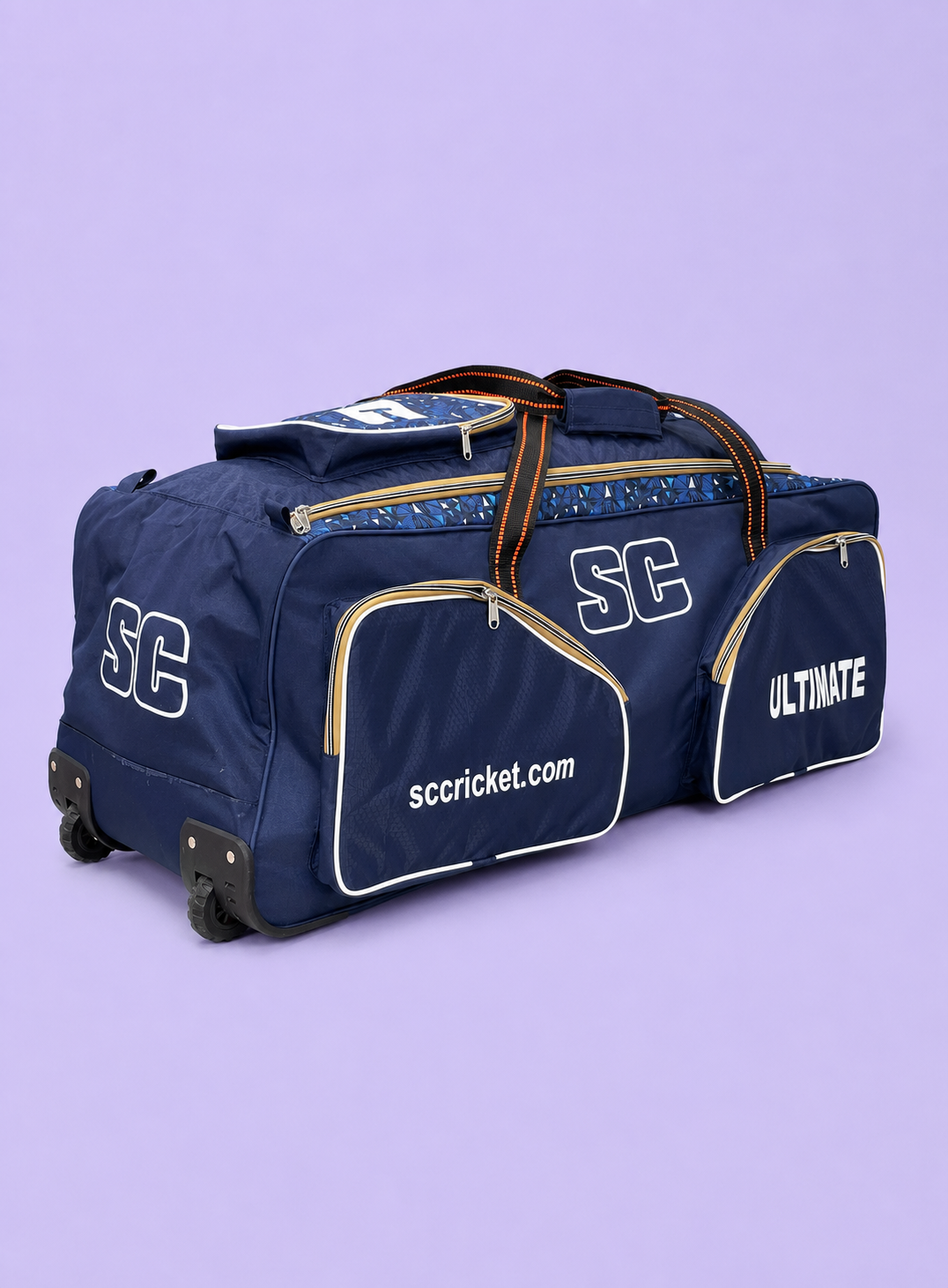 02-wheels Ultimate cricket kit bag wheel and base detail on pastel lavender background
