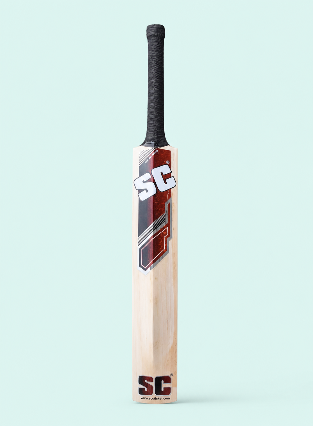 03-rear Ultimate Pro cricket bat rear view on pastel mint background